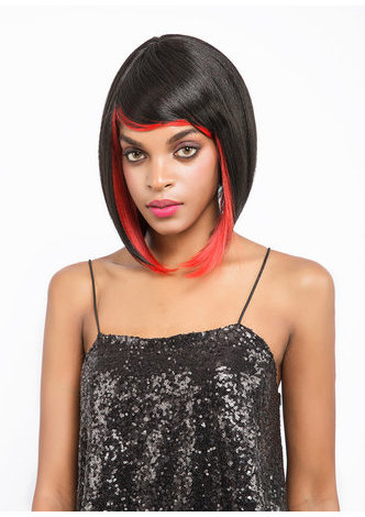 BALLY | Red Color Frontal Heat Resistant Synthetic Hair 11 Inch Straight Mid-Lenght Wig