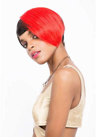 JADA | Half Red Color Heat Resistant Synthetic Hair 7 Inch Straight Short Wig