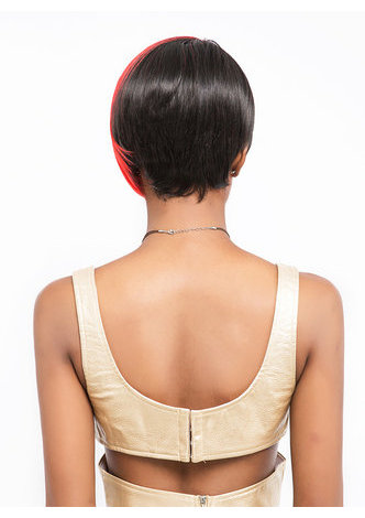 JADA | Half Red Color Heat Resistant Synthetic Hair 7 Inch Straight Short Wig