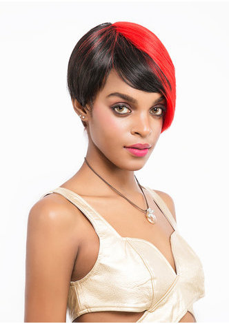 La machine de cheveux synthétiques a fait la perruque de cheveux résistante à la chaleur de fibre de perruque droite pour des femmes courtes 7 pouces 0634