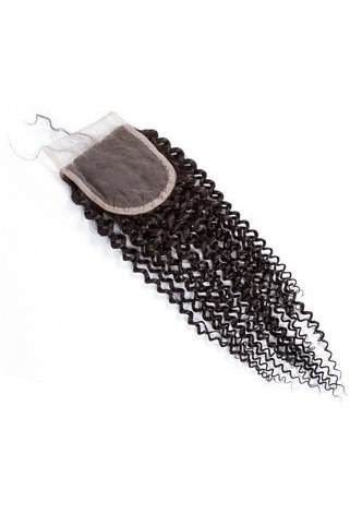 7A Grade Péruvienne Vergin Cheveux Humains Crépus Bouclés 4 * 4 Fermeture