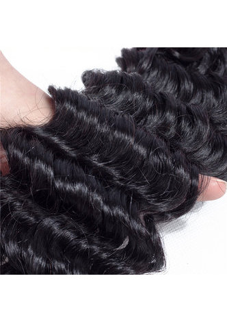  7A Grade Peruvian Virgin Human Hair Deep Wave 4*4 Closure with 3 Deep Wave bundles