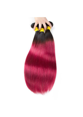 Hair Pre-Colored Ombre Malaysian Non-Remy Straight hair bundles Wave #1B Red Hair Weave Human Hair Extension 12-24 Inch