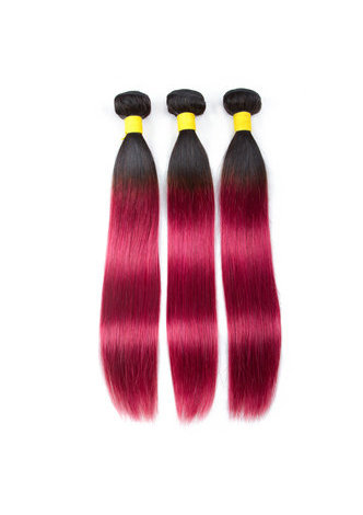 Cheveux Ombre pré-colorée Malaisienne Non-Remy cheveux raides bundles Vague # 1B Cheveux rouges Weave Extension de cheveux humains 12-24 pouces