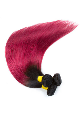 Cheveux Ombre pré-colorée Péruvienne Non-Remy cheveux raides bundles Vague # 1B Cheveux rouges Weave Extension de cheveux humains 12-24 pouces