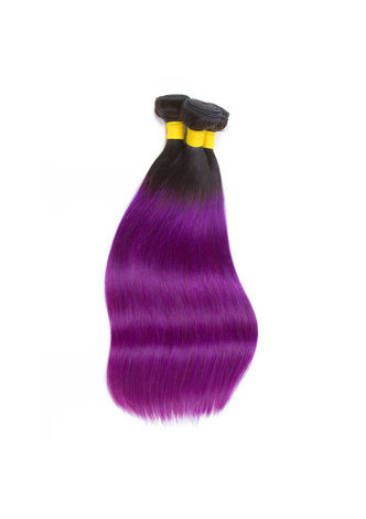 Cheveux Ombre pré-colorée Péruvienne Non-Remy cheveux raides bundles Vague # 1B Cheveux violets Weave Extension de cheveux humains 12-24 pouces