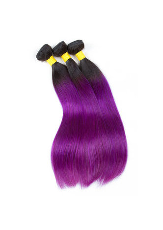 Cheveux Ombre pré-colorée Péruvienne Non-Remy cheveux raides bundles Vague # 1B Cheveux violets Weave Extension de cheveux humains 12-24 pouces