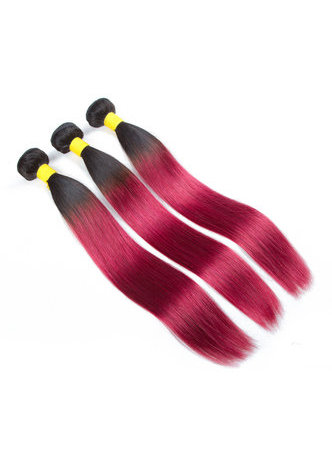 Cheveux Ombre pré-colorée brésilienne cheveux raides bundles vague # 1B Cheveux rouges Weave Extension de cheveux humains 12-24 pouces