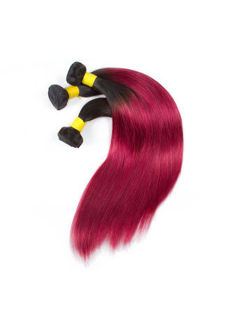 Cheveux Ombre pré-colorée brésilienne cheveux raides bundles vague # 1B Cheveux rouges Weave Extension de cheveux humains 12-24 pouces