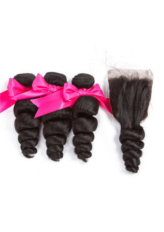 HairYouGo 7A Grade Malaysian Virgin Human Hair Loose Wave 4*4 Closure with 3 Loose wave hair bundles