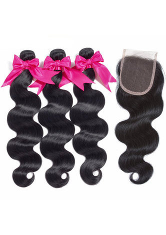 HairYouGo 7A Grade Peruvian Virgin Human Hair Body Wave 4*4 Closure with 3 body wave bundles