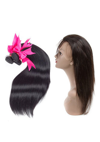 HairYouGo 7A Grade Peruvian Virgin Human Hair Straight <em>360</em> Closure with 3 bundles 1b