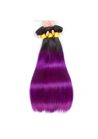 HairYouGo Hair Pre-Colored Ombre Brazilian Straight hair bundles Wave #1B Purple Hair Weave Human Hair Extension 12-24 Inch