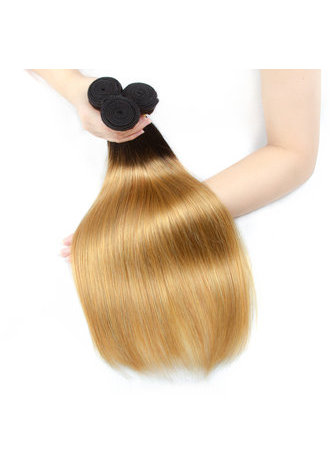 HairYouGo Hair Pre-Colored Ombre Brazilian Straight hair bundles Wave T1B Pale Yellow Hair Weave Human Hair Extension 12-24 Inch
