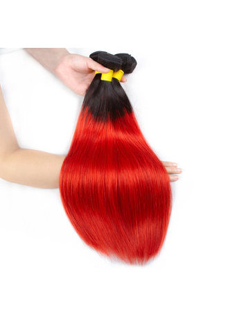 HairYouGo Hair Pre-Colored Ombre Indian Straight hair bundles Wave T1B Red Hair Weave Human Hair Extension 12-24 Inch
