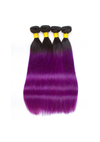 HairYouGo Hair Pre-Colored Ombre Malaysian Non-Remy Straight hair bundles Wave #1B Purple Hair Weave Human Hair Extension 12-24 Inch