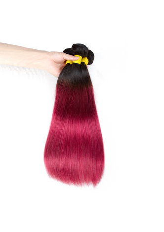HairYouGo Hair Pre-Colored Ombre Malaysian Non-Remy Straight hair bundles Wave #1B Red Hair Weave Human Hair Extension 12-24 Inch