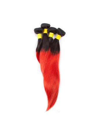 HairYouGo Hair Pre-Colored Ombre Peruvian Non-Remy Straight hair bundles Wave T1B Red Hair Weave Human Hair Extension 12-24 Inch