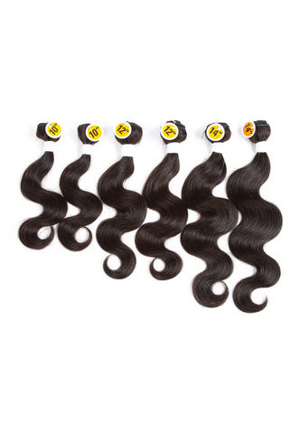  7A Grade Indian Virgin Human Hair Body Wave 6 Bundles with Closure #1B Nature Color 100g/pc 