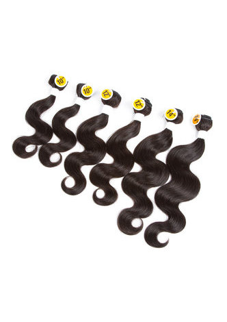 HairYouGo 7A Grade Malaysian Virgin Human Hair Body Wave 6 Bundles with Closure #1B Nature Color 100g/pc