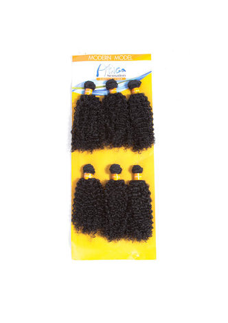  1B# Synthetic Curly Hair Extensions 9.5inch 6Pcs/Pack Kanekalon Hair Wave Bundles Deals Machine Sewed Double Weft