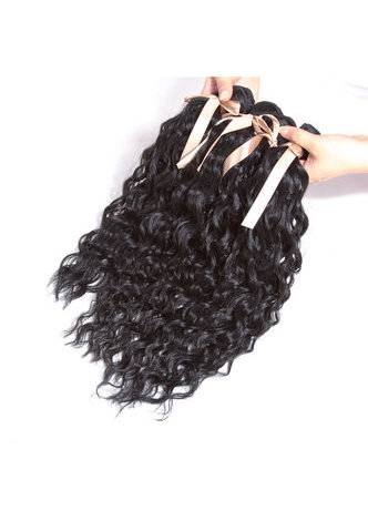 cheveux bouclés synthétiques Weave 15-18 pouces 4pcs / paquet 200g Kanekalon cheveux Extensions Bundles Deals 1 # pour les femmes noires