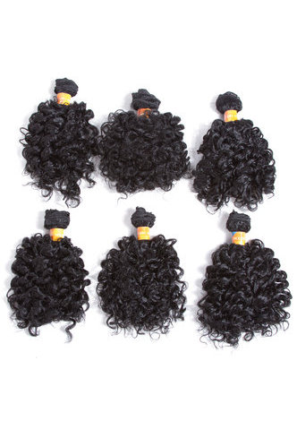  courtes extensions de cheveux synthétiques bouclés # 1 6pcs / Pack Kanekalon fibres de tissage pour femmes noires 6 pouces tissage de cheveux