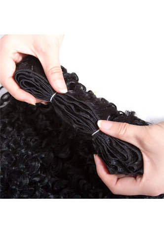 HairYouGo Synthetic Curly Hair Bundle Deal 14inch 1Pcs Medium Long Hair Wave 1B# Double Weft 120g Kanekalon Hair
