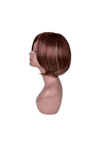  10 Short Straight Wigs for Women Bobo Hair Brown Ombre Synthetic Wig with Blond Highlights High Temperature Fiber