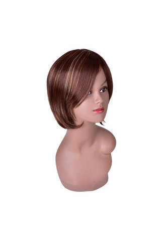 10 courtes perruques droites pour les femmes Bobo cheveux brun Ombre perruque synthétique avec des points culminants blonds haute température Fiber