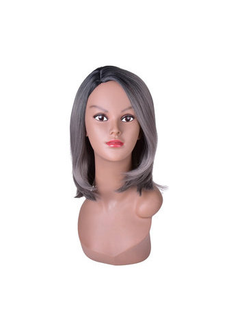  15.7'' Medium Length Dark Roots Bobo Style Synthetic High Temperature Fiber Full Wig for Party Girl 40cm