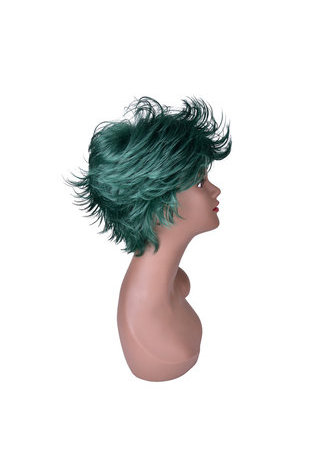  15cm Heat Resistance Party Wigs 1pc Green Black Ombre Mix Short Fluffy Layered Synthetic Cosplay Wigs 4070-2610C