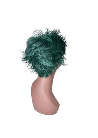  15cm Heat Resistance Party Wigs 1pc Green Black Ombre Mix Short Fluffy Layered Synthetic Cosplay Wigs 4070-2610C