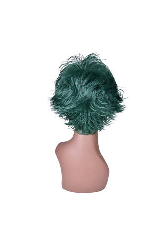  15cm Heat Resistance Party Wigs 1pc Green Black Ombre Mix Short Fluffy Layered Synthetic Cosplay Wigs 4070-2610C