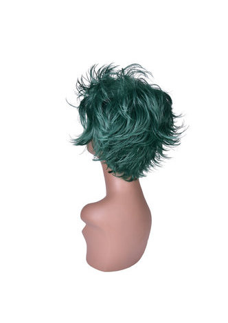  15cm Heat Resistance Party Wigs 1pc Green Black Ombre Mix Short Fluffy Layered Synthetic Cosplay Wigs 4070-2610C