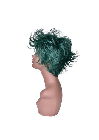  15cm Heat Resistance Party Wigs 1pc Green Black Ombre Mix Short Fluffy Layered Synthetic Cosplay Wigs 4070-2610C