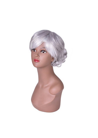 15cm Silver White Short Curly Wig High Temperature Fiber for Women Wigs 6inch Synthetic Hair Full Wig