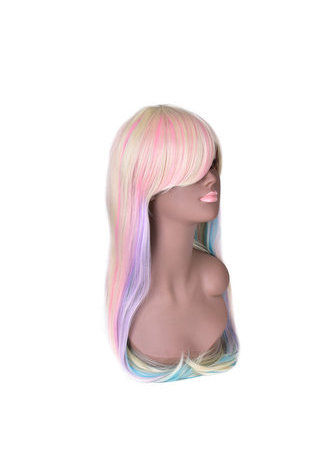  27.6inch Long Straight Colorful Rainbow High Temperature Fiber Synthetic Wigs 1pc Cosplay Wig Heat Resistant