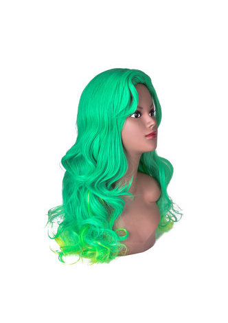  28inch Wavy Cosplay Wigs High Temperature Fiber Synthetic Hair Green 70cm Long Women Cos Party Wig 4068