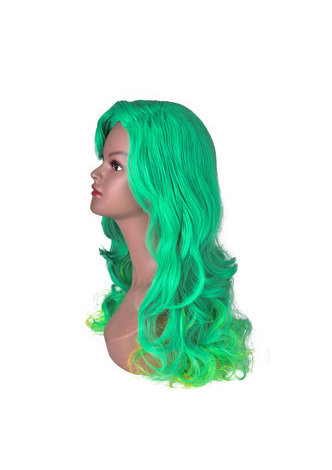  28inch Wavy Cosplay Wigs High Temperature Fiber Synthetic Hair Green 70cm Long Women Cos Party Wig 4068