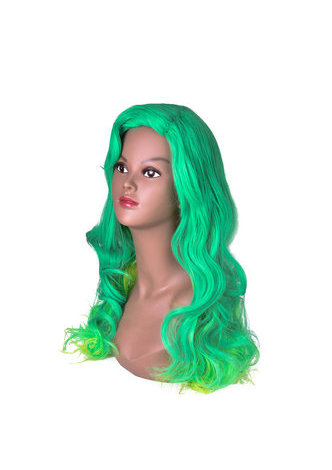  28inch Wavy Cosplay Wigs High Temperature Fiber Synthetic Hair Green 70cm Long Women Cos Party Wig 4068