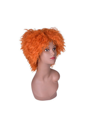  8inch Orange Color High Temperature Fiber Short Wavy Wig 1pc Cosplay Wig Pure Color