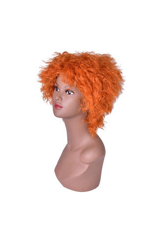  8inch Orange Color High Temperature Fiber Short Wavy Wig 1pc Cosplay Wig Pure Color