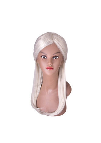 Argent Gris Cheveux Longs Cosplay Perruque 26 pouces Synthétique Femmes Perruque Droite avec Chignon 1 pc 4091