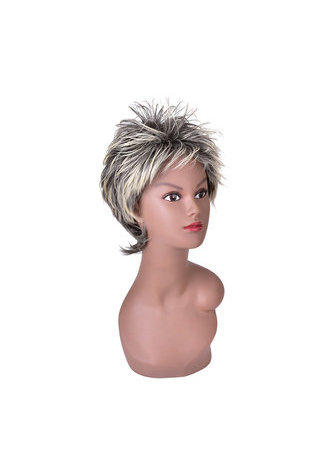  Gray Mix Short Shaggy Layered Fluffy Synthetic Party Hair 13cm Cosplay Cos Wigs High Temperature Fiber Wig