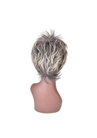  Gray Mix Short Shaggy Layered Fluffy Synthetic Party Hair 13cm Cosplay Cos Wigs High Temperature Fiber Wig