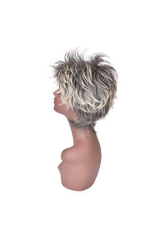  Gray Mix Short Shaggy Layered Fluffy Synthetic Party Hair 13cm Cosplay Cos Wigs High Temperature Fiber Wig
