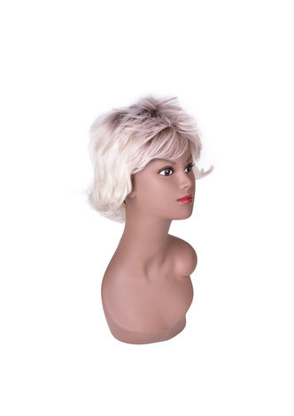 Ombre Brown To Blond 13cm Synthetic High Temperature Fiber FeMale Short Straight Gray Mixed Layered Women Cosplay Wig