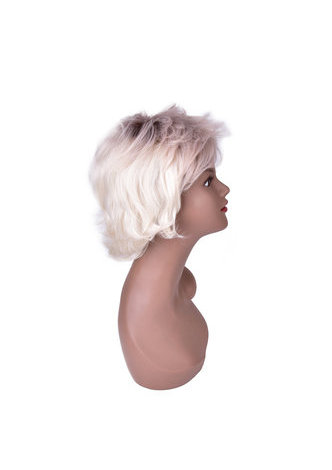 Ombre Brown To Blond 13cm Synthetic High Temperature Fiber FeMale Short Straight Gray Mixed Layered Women Cosplay Wig