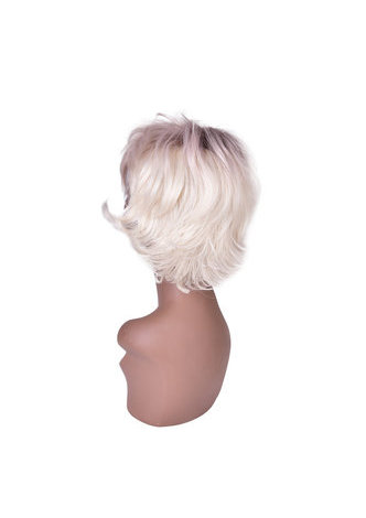 Ombre Brown To Blond 13cm Synthetic High Temperature Fiber FeMale Short Straight Gray Mixed Layered Women Cosplay Wig